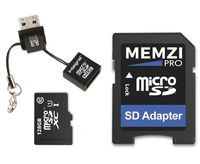 MEMZI PRO 128GB Class 10 80MB/s Micro SDXC Memory Card with SD Adapter and Micro USB Reader for Samsung Galaxy S9, S9+, Note 8, J2 Pro, A8, A8+ Cell Phones