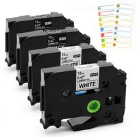 Compatible with Brother Ptouch Label Tape 12mm 0.47 White Tze-231 and Black Tape Tze-335 Work with Brother P-Touch Cube PTH110 PT-D200 PTD600 PT-D400 4-Pack