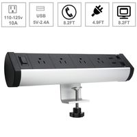 4 Outlet Clamp Mount Power Strip with 2 USB Charging, Surge Protector All-in-One Removable Desktop Power Center Station, Desk Charging Bar with Switch - 1 NET LAN and 1 Telephone Interface Port.