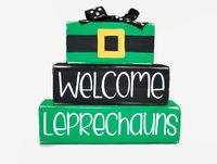 St Patricks Day Leprechaun WoodenBlock Shelf Sitter Stack
