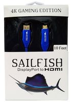 Sailfish DisplayPort to HDMI Cable - Gaming Edition, HDR & FreeSync, Cable Wrap Included (10 Feet, Blue)