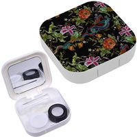 Portable Contact Lens Case Box Travel Kit Mirror + Bottle + Tweezers Container Holder [ Embroidery Two Chinese Dragons Roses ]