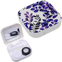 Portable Contact Lens Case Box Travel Kit Mirror + Bottle + Tweezers Container Holder [ Leaves Watercolor Floral ]