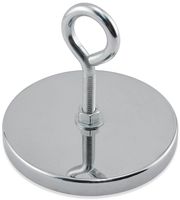 Master Magnetics RB100EB Magnetic Hook, Round Base Magnet Fastener with Eyebolt Chrome Plate, 4.90" Diameter, 4.187" Total Height, 200 Pounds, Silver