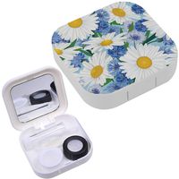 Portable Contact Lens Case Box Travel Kit Mirror + Bottle + Tweezers Container Holder [ Summer Floral Flower ]