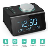 Vandoras Radio Alarm Clock, 2019 Upgraded FM Radio, Dual USB Charging Ports, Temperature Display, Dual Alarms with 7 Alarm Sounds, 5 Level Brightness Dimmer