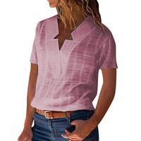 Women's Cotton Linen T-Shirts Solid Color V-Neck Short Sleeve Casual Breathable Cool Tunic Blouse Tops (Pink, L)