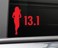 13.1 Half Marathon Female Vinyl Decal Laptop Car Truck Bumper Window Sticker, 5.5" x 5.25", Red