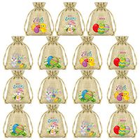 KUUQA 15 Pcs Easter Gift Bags Easter Burlap Bags Easter Drawstring Bags Bunny Jute Goodie Bags Bulk for Easter Party Supplies