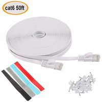 Relper-Lineso Cat 6 Ethernet Cable 50ft White - Flat Internet Network LAN Patch Cords - Solid Cat6 High Speed Computer Wire with Clips& Cable Ties Rj45 Connectors - 50 feet (50FT White)