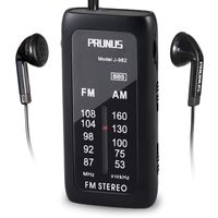 PRUNUS J-982 Mini Portable FM/AM Pocket Radio with Headphones, Personal Stereo Transistor Radio with Enhanced Bass, Operated by AAA Batteries for Walking,Jogging and Camping(Black)