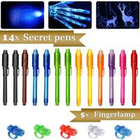 TAGVO 14x Invisible Ink Pens and 5X Finger Lights 2019 Upgraded Spy Pen with UV Light Magic Marker Goodies Bag Toys for Fun Kids Birthday Party Bag Fillers