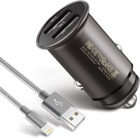 ACLIN Phone Car Charger, 5V 4.8A Rapid Dual Port USB Car Charger Adapter with 3FT USB Phone Cable Charging Cord Compatible with Phone X 8 7 Plus 6S 6 SE 5S 5 (Silver)