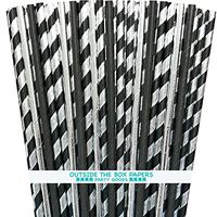 Black and Silver Foil Paper Drinking Straws - 100 Pack - Outside the Box Papers Brand
