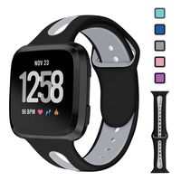 Lintelek Silicone Replacement Bands Compatible with Fitbit Versa, Friendly Wristband Breathable Soft Bands Washable Straps for 5.5-8.5 Inches, Quick Drying (Small, Black+Grey)
