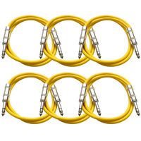 Seismic Audio SATRX-2Yellow6 6 Pack of Yellow 2' 1/4"TRS to 1/4" TRS Patch Cables