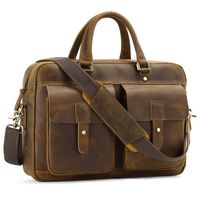 Kattee Genuine Leather 15.6" Laptop Briefcase for Men, Crazy Horse Leather Satchel Messenger Bag