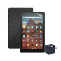 Fire HD 10 Tablet (32 GB, Black, Without Special Offers) + Amazon Standing Case (Charcoal Black) + Nupro Screen Protector (2-pack) + 15W USB-C Charger