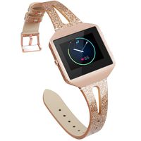 YiJYi Leather Bands Compatible with Fitbit Blaze,Slim Band with Metal Frame Replacement Sport Strap Wristband for Women Men (Y-Bling Gold)