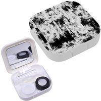 Portable Contact Lens Case Box Travel Kit Mirror + Bottle + Tweezers Container Holder [ Art Monochrome Black Grey ]
