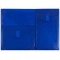 JAM PAPER Plastic Multi Pocket Envelopes with Hook & Loop Closure - 3 Pockets - Letter Booklet - 9 3/4 x 13 - Blue - 12/Pack
