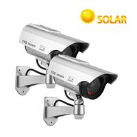 YSUCAU Solar Powered Bullet Dummy Fake Camera Surveillance Security CCTV Dome Camera with Flashing Red LED Light & Warning Security Alert Sticker Decals Outdoor/Indoor Use (2 Pack)