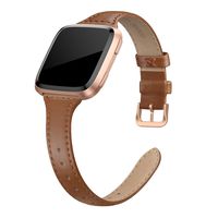 SWEES Leather Bands Compatible with Fitbit Versa 2 / Fitbit Versa Lite & SE/Fitbit Versa, Slim Thin Genuine Leather Replacement Strap for Versa Women (5.5" - 7.9"), Black, Champagne, Rose Gold, Tan
