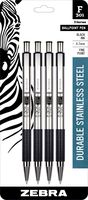 Zebra F-301 Ballpoint Stainless Steel Retractable Pen, Fine Point, 0.7mm, Black Ink, 4-Count (Packaging May Vary)