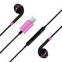 UNC Pro USB Type C Earphone with Mic, Earbuds Headphone Wired Volume Control, Compatible with Google Pixel 3/2/XL, OnePlus 6T, Huawei Mate 10/20 Pro/P20, MacBook iPad pro 2018, Glossy Black/Fuchsia