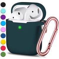 JINGCI Airpods Case, Full Protective Airpods Case Cover Silicone Airpods Case Keychain for Girls and Women, Soft Chargeable Headphone Case with Rose Gold Carabiner for AirPods 2 and 1, Black Green
