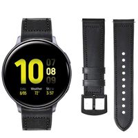 OTOPO Compatible Galaxy Watch 42mm Band/Galaxy Watch Actvie 2 Bands, 20mm Hybrid Sport Band Vintage Leather Sweatproof Strap Wrist Band for Galaxy Watch Active 2 Smartwatch (Black)