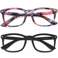 MEETSUN Blue Light Blocking Glasses, Anti Eye Strain Headache (Sleep Better),Computer Reading Glasses UV400 Transparent Lens (Matte Black Frame + Flower Frame / 2 PACK, 53)