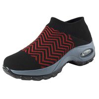 Kauneus Womens Soft Comfy Striped Knitting Sock Shoes Sport Shoes Autumn Winter Casual Slip-on Walking Shoes Red