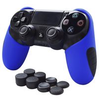 Skin Compatible for PS4 Controller Grips Pandaren Soft Silicone Thicker Half Cover for PS4 /Slim/PRO Controller (Blue Skin X 1 + FPS Pro Thumb Grip X 8)
