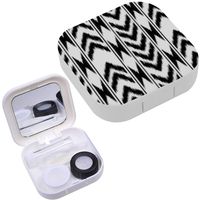 Portable Contact Lens Case Box Travel Kit Mirror + Bottle + Tweezers Container Holder [ Black White Ikat ]
