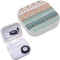 Portable Contact Lens Case Box Travel Kit Mirror + Bottle + Tweezers Container Holder [ Tribal Navajo Aztec ]