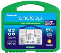 Panasonic K-KJ17MC124A eneloop Super Power Pack 12AA, 4AAA, 2 C Adapters, 2 D Adapters, "Advanced" Individual Battery Charger and Plastic Storage, (Case Color May Vary)