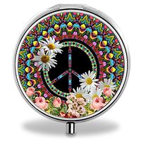 Compact 3 Compartment Medicine Case, IMLONE Customized Peace Sign Pill Organizer Metal Pill Box Pill Container for Purse, Travelling and Daily Needs