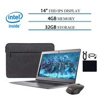 2019 Chromebook 14" 1920x1080 FHD IPS Flagship Business Laptop, Intel Celeron N3160 Quad-Core Up to 2.24Ghz, 4GB RAM, 32GB SSD, Chrome OS, Grey, W/ Accessories and Bonus Wireless Mouse and Sleeve