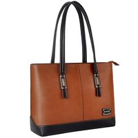 ZMSnow Laptop Bag,Classic Contrast Color Women Work Tote Bag 15.6 Inch Briefcase for Business College Travel (2-Brown)