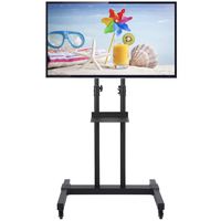 Rfiver Mobile TV Stand Rolling TV Cart with Universal Mount and Wheels Fits Most 32 37 42 47 50 55 60 65 70 inch LCD LED OLED Plasma Flat Panel and Curved TVs,Heavy Duty Black Display TV Trolley