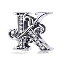 BAMOER 925 Sterling Silver Initial Letter K Charms for Snake Chain Bracelet Necklace Alphabet Beads
