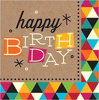 Creative Converting 20 Count 3 Ply Happy Birthday Kraft Lunch Napkins, Brown/Orange/Red