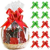 Aneco 10 Pack Large Clear Cellophane Wrap Christmas Clear Basket Bags Pull Bow Set 30 x 44 Inches Wrap Basket Bags for Gift Baskets