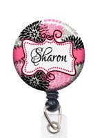 Flower Badge Reel - Retractable Lanyard Id Holder Personalized with Name, Monogram, Occupation Title - Floral Nurse Gift