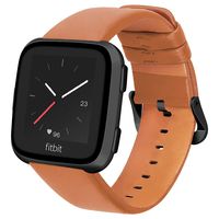 iBazal Bands Compatible with Fitbit Versa/Versa 2 / Versa Lite Band, Leather Bands Replacement Strap Compatible for Fitbit Blaze (Exclude Frame) Smart Watch Men Women - Brown Band+Black Clasp