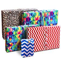 Gift Wrap Pack - Stretchy Fabric, Reusable and Eco Friendly - Celebration (5 Pack 2 Medium, 2 Small, 1 Gift Card Holder with 1 FREE Gift Tag)