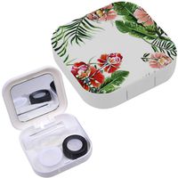 Portable Contact Lens Case Box Travel Kit Mirror + Bottle + Tweezers Container Holder [ Exotic Tropical Leaves ]