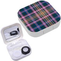 Portable Contact Lens Case Box Travel Kit Mirror + Bottle + Tweezers Container Holder [ Tartan Plaid ]