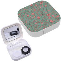 Portable Contact Lens Case Box Travel Kit Mirror + Bottle + Tweezers Container Holder [ Floral ]